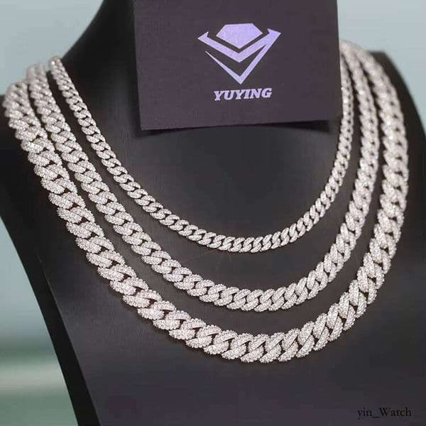 Fast Shipping Moissanite Dia Hip Hop Jewelry Sterling Sier 6mm 9mm 13mm Iced Out 2 Rows Cuban Link Chain Men Necklace