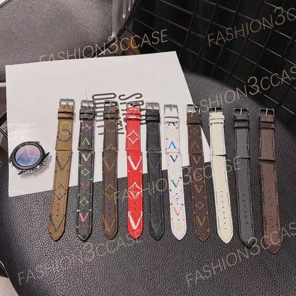 Smart Straps 22mm 20mm Designer Smart Strap for Samsung Galaxy Watch Band Active 2/correa Gear S3 Bracelet Classic Brown Flower Luxury Leather Watchbands 1pc