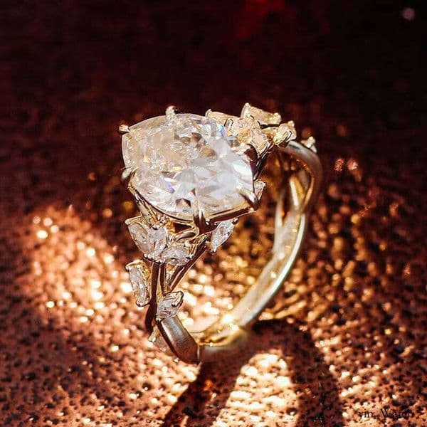 Marquise Cut Moissanite Engagement Fine Jewelry Unique Design for Wedding Yellow Gold Ring