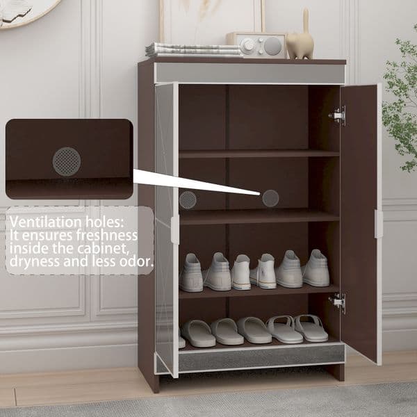 Elegant Decor Mirrored Cabinet with Silver Edging with Double Door Storage Shoe Storage Cabinet for Entryway