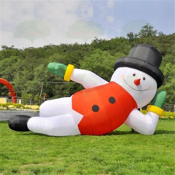 Outdoor games Customized Christmas snowman Decoration inflatable snowman lying standing Decoration balloon air winter character lying with red hat
