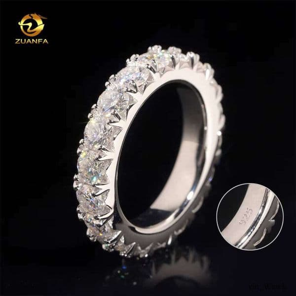 4mm Round Moissanite Wedding Band Ring Sier Gold Plated Engagement Rings for Women