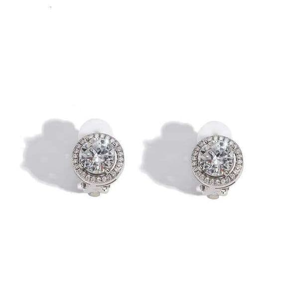 Round Zircon Earrings, White Gold Plated Brass and Hip Hop Style