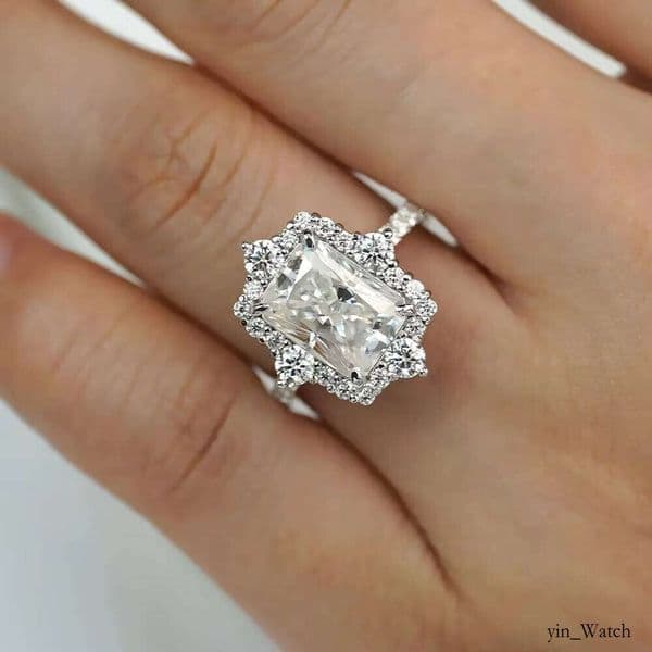 Jovovasmile 4 10*7.5MM Radian Cut White Gold Moissanite Wedding Ring for Woman Engagement