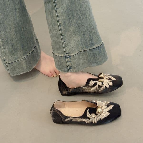 Ddmyoutdoor Ddmyoutdoor Chinese Style Spring New Low Heel Versatile Square Toe Single Shoes Women S Flat Loafers Outdoor Outdoor Shoes