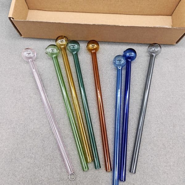 10cm 20cm Length Colorful Pyrex Glass Oil Burner Pipe With 2cm OD Ball Bowl 17.5cm Cleaning Brusher For Tobcco Dry Herb Water Hand Pipes Glass Smoking Accessories New