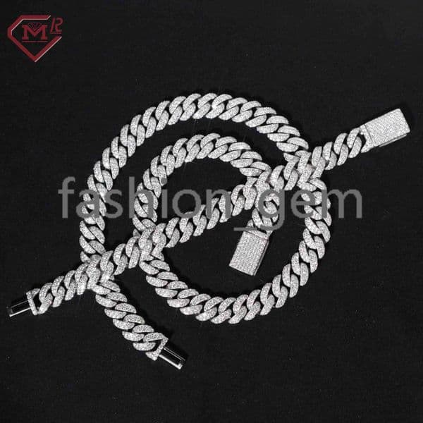 Pass Diamond Test Moissanite Cuban Chain Bracelet Necklace Custom 2 Rows Miami Silver 925 Moissanite Cuban Link Chain
