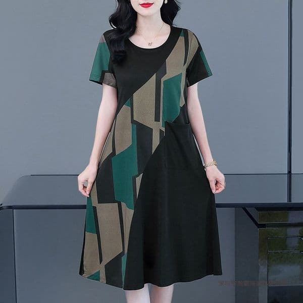 004 Long Temperament Dress 2025 New Style Fat mm Western Style Age Reduction Large Size Women's Loose Cover Belly Slimming Dress
