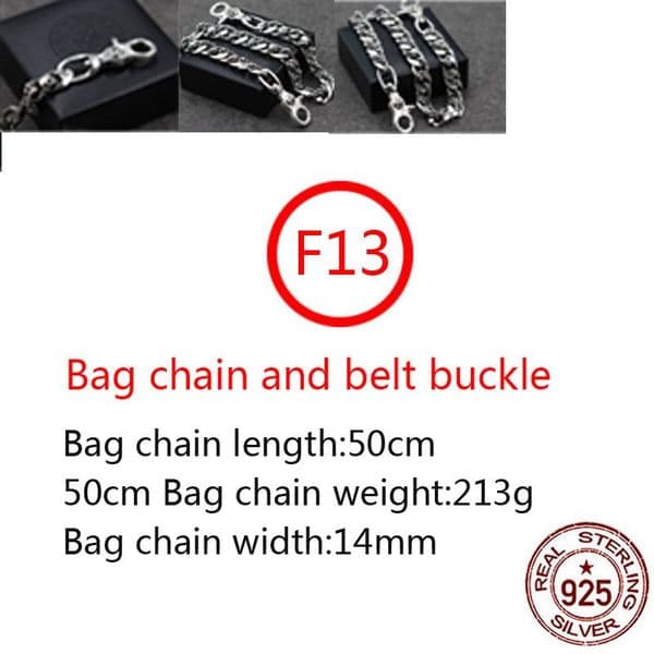 F13 S925 Sterling Silver Pants Chain Bag Chain Trendy Circle Cross Flower Keychain Versatile Personalized Punk Hip Hop Jewelry Style Gift for Lovers new