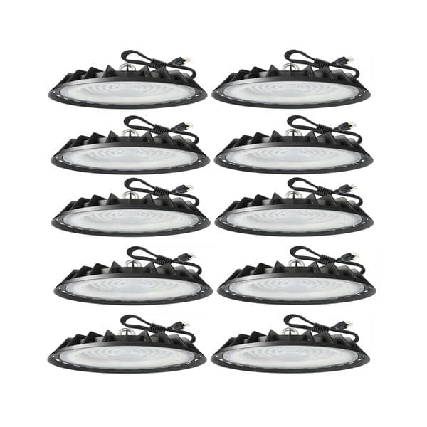 200W 300W 500W UFO LED High Bay Light 6000K IP65, 4' Cable with Plug, Hanging Hook, LED Industrial Light for Factory Barn Warehouse Shop, 10 Pack