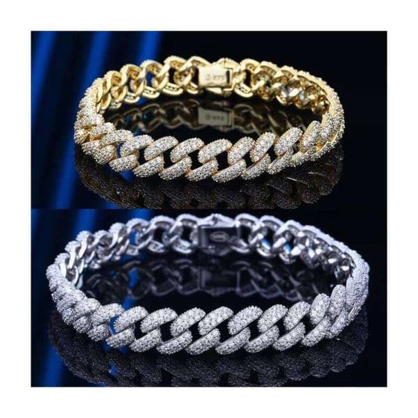 Fine Jewelry Cubic Moissanite Bracelet S Sier Gold Plated Cuban Link Chain for Wedding or Gift