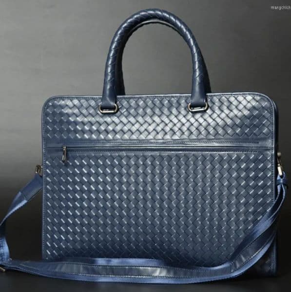 Laptop Patent Leather Business Bags Woven Man Crossbody Laptop Bag Tote Leather Large Capacity Handbags Briefcases