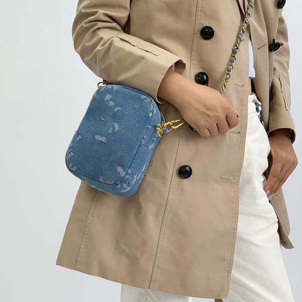 Designer Women Denim Crossbody Chain Shoulder Bag Cosmetic Brush Bucket Beauty Lipstick Organizer Phone Car Key Storage Box Case