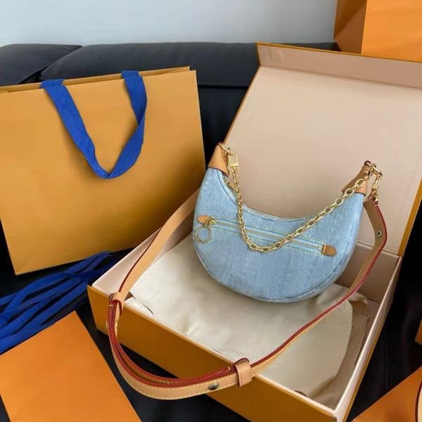 Luxury Designer handbag Women Loop Hobo Shoulder Bag leather clutch pochette classic Moon Brown Denim Purses Luxury tote crossbody Bags wallet