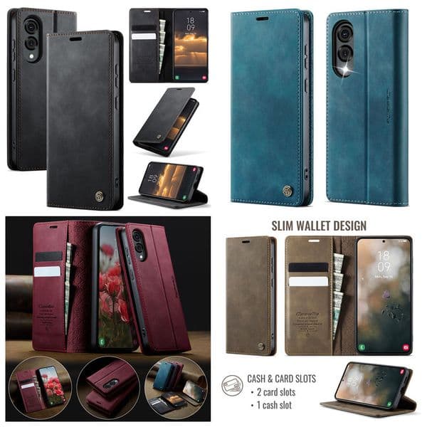 S26 CaseMe Leather Wallet Cases For Samsung S25 Edge S24 FE Ultra S23 Plus A57 A37 A17 A07 A56 A26 A25 A16 Suck Magnetic Closure Vintage Card Slot Holder Flip