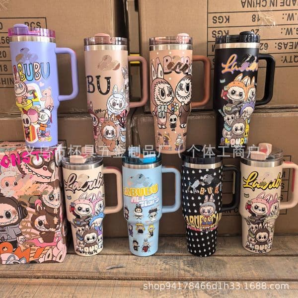 High quality labubu cup 40oz Stainless Steel Vacuum Insulated Tumbler with Leak-Proof Lid Handle & Straw - Cute Travel Mug for Car Camping Gym