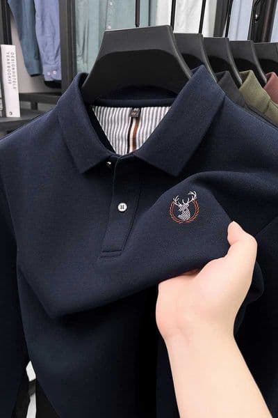 High end deer head embroidered long sleeved polo shirt mens brand autumn new silk breathable cotton casual fashion lapel T-shirt X250620
