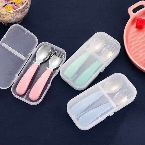 Stainless Steel Children's Portable Cutlery Set Baby Learning Training Cartoon Household Fork Spoon