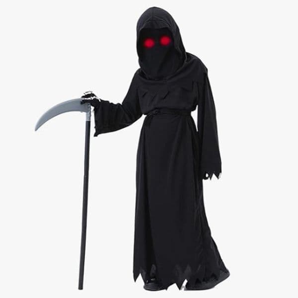 Generisch Devil Costume for Children, Snitter Costume , Halloween Costume with Bright Red Eyes, Scary Costume Reaper Costume for Girls and boys, Halloween Party