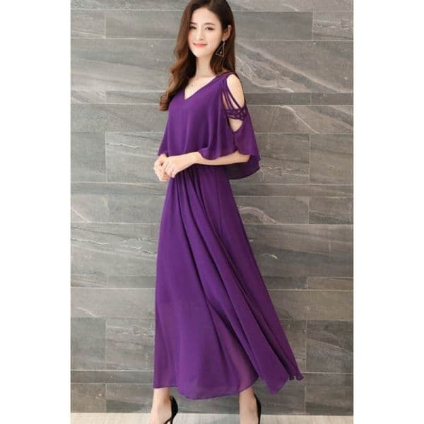 044 Large size new summer dress covers the belly and makes you look thin. Large swing skirt. Western style chiffon fairy long skirt