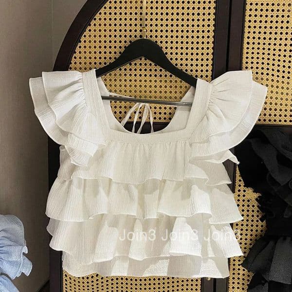 Sweet Crop Tops Summer Chiffon Blouses 2025 Womens Clothing Flying Sleeve Ruffles Fashion Loose Blouse Shirts Camisas De Mujer