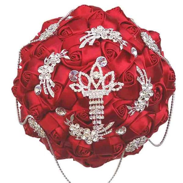 Decorative Flowers High Quality Whhite Silk Bouquet Butterfly Silver Diamond Wedding Bridal Romantic Mariage