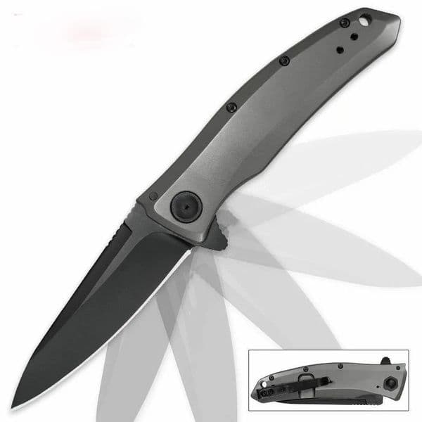 KS 2200 Grid Speedsafe Auxiliary Flap Pocket Folding Knife Black 8Cr13Mov Blade Stainless Steel Handle Outdoor Camping Survival Utility EDC Tool