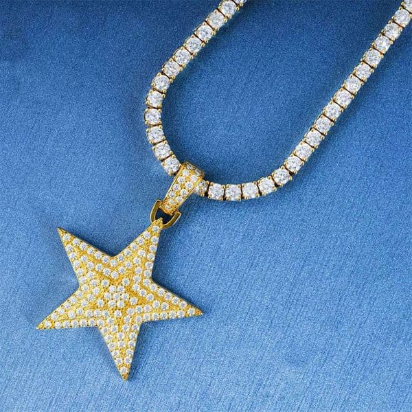 Star VVS Moissanite S925 Pendant Iced Out Necklaces for Men Pass Diamonds Tester Moissanite Star Pendant Necklaces With GRA