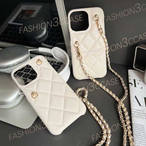 Designer Phone Cases iPhone 15 16 14 17 Pro Max 11 12 13 Lychee Texture Card Slot Crossbody Leather Strap Quilted case