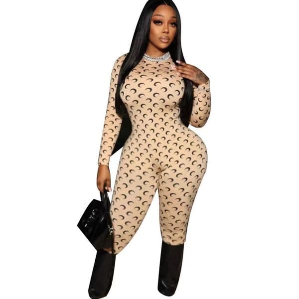 European and American popular cross-border fashion trend moon print design elastic slim fit sexy base top pants set