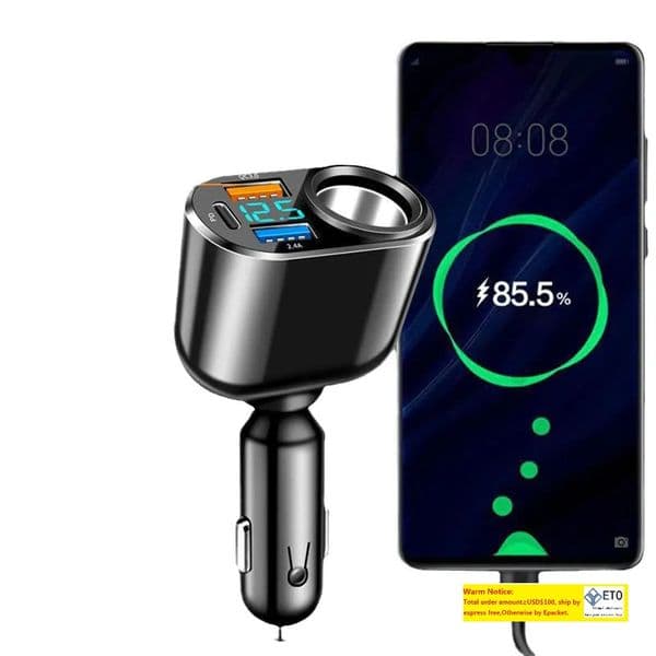New Single Cigarette Lighter Expansion Hole Double USB Type-C Car Charging Display QC3.0 Fast Charging Car Charger LL
