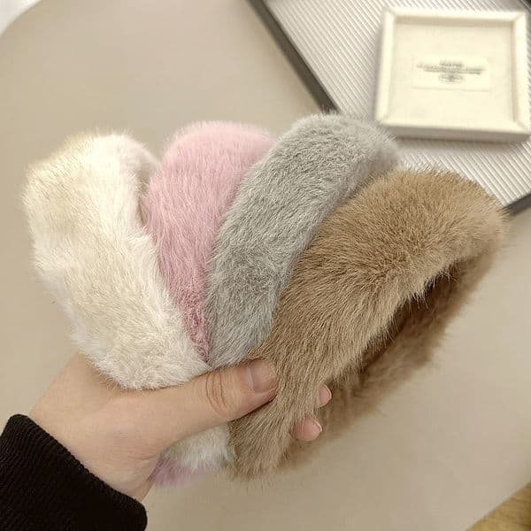 Autumn Winter Korean Style Plush Fashion High Skull Top Wide Edge Solid Color Headband Face Washing Clip Bangs Hair Accessories for Women