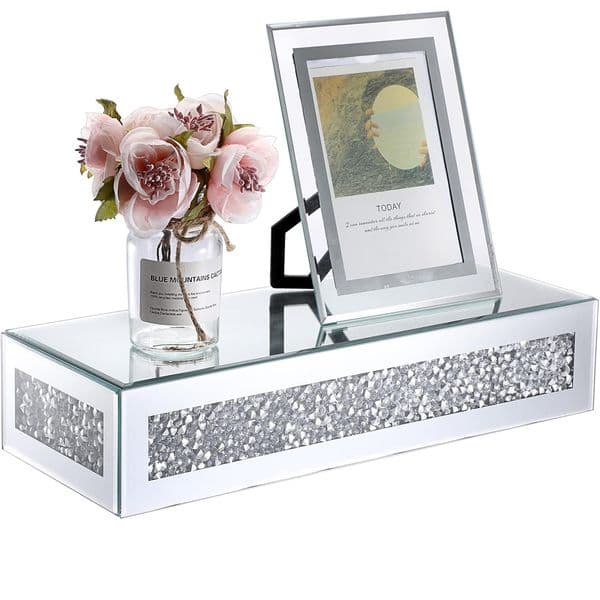 Mirrored glass floating shelves, decorative crushed diamond wall shelves, rectangular crystal wall shelves for bedrooms, bathrooms, kitchens, living rooms