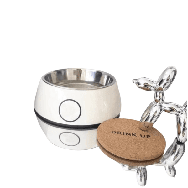 2C Designer Black White Letter Printed Pet Drinking Bowl Cat and Dog Food Set