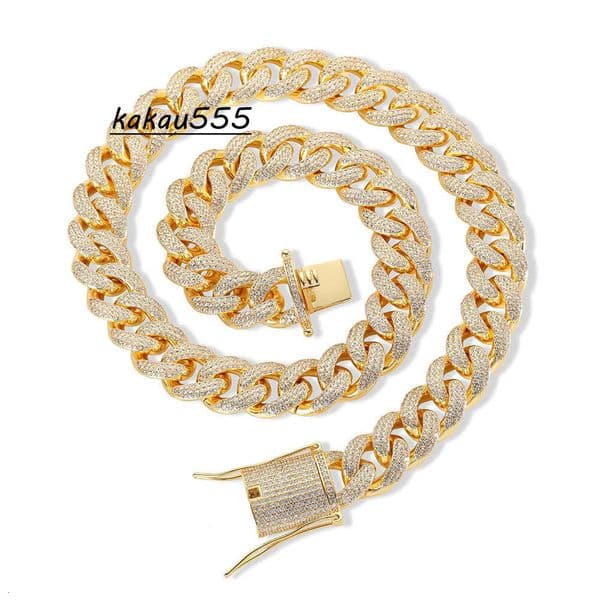 15mm Cuban Link Chain Necklace Iced Out Chunky Cadena Zircon Hip Hop Cuban Chain