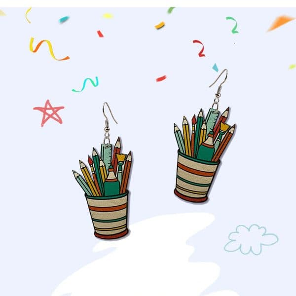 1 Pair Pen Hder Earrings Jewelry Graduation Back-To-Scho Season Gift For Friends Fresh Style Wooden Material