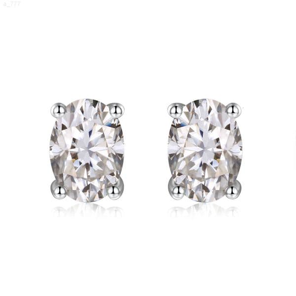 Platinum Plated 925 Silver 1 Carat Vvs Gra Oval Blue Moissanite Stud Earrings