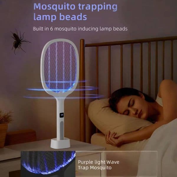 1600mAh 2 in 1 Bug Zapper Racket Rechargeable Electric Fly Mosquito Swatter Mosquitoes Trap Lamp for Summer Indoor and Outdoor