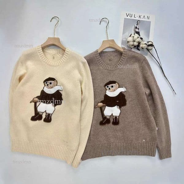 Womens Wool Cashmere Sweater Cartoon Bear Design Round Neck College Style Versatile Autumn Winter Knitwear L250930Y3AV L251115U4FT