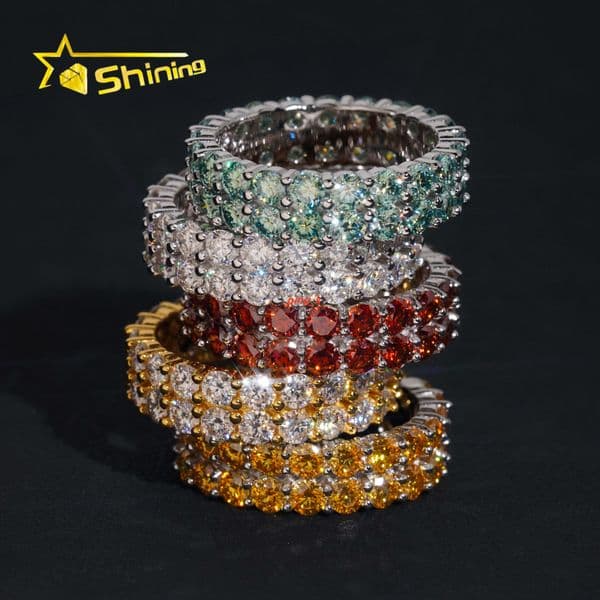 Cheap Price Mens Color Moissanite 2Rows Band Rings 925 Sterling Silver Gold Plated Eternity Band Engagement Rings