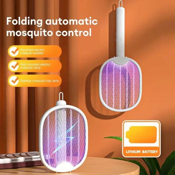 3000V USB Rechargeable Foldable Electric Mosquito Swatter Handheld Insect Bug Zapper Trap With LED UV Light For Bedroom Bedside