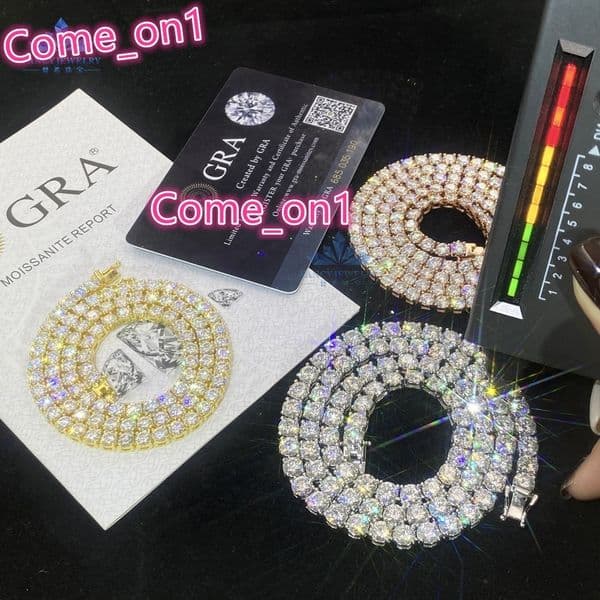 NEW Design 6.5mm VVS Diamond Tester Hip Hop Jewelry 925 Silver Iced Cluster Tennis Chain Necklaces Moissanite Pass Necklace