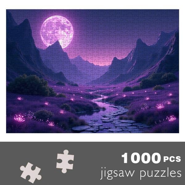 1000 Piece Adult Puzzle - Magical Purple Moonlight Valley Glowing Flowers, Romantic Couple Gift, Suitable for Valentine's Day, Halloween, Challenging Brain Game