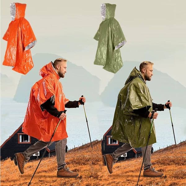 Emergency Rain Hot Poncho Survival Space Blanket Thermal Raincoat Heat Reflective Waterproof for Camping Hiking k1