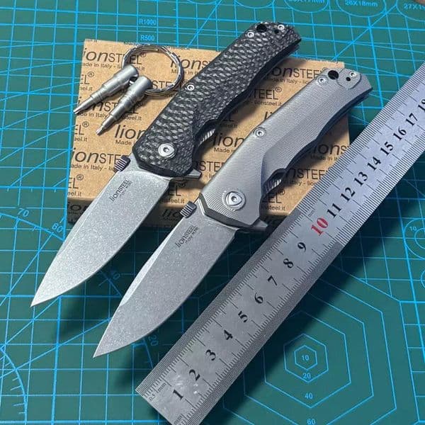 LionSteel Folding Blade Knife 2.95" M390 Blade, Titanium/Carbon Fiber Handles
