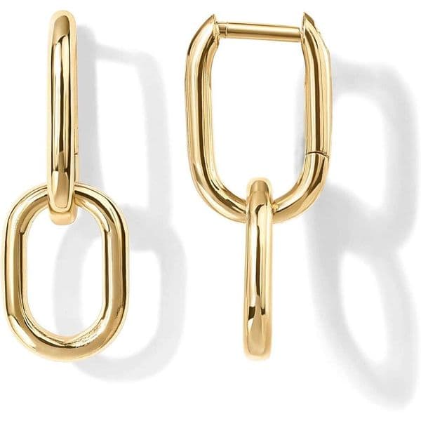 Plated Gold 3 14K Convertible Paperclip Link Hie Hoop for Women Earscape Statement Jewelry - Trendy Cubic Zirconia Two-Toned Rope Drop Dangle Earrings - TwoToned