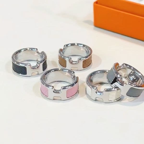 Top grade luxury classic H letters designer for women mens unisex leather love rings silver rose gold pink couple lovers engagement ring jewelry