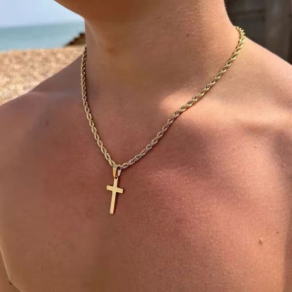 men stainless steel Hot twist hip-hop trend chain cross pendant mens necklace