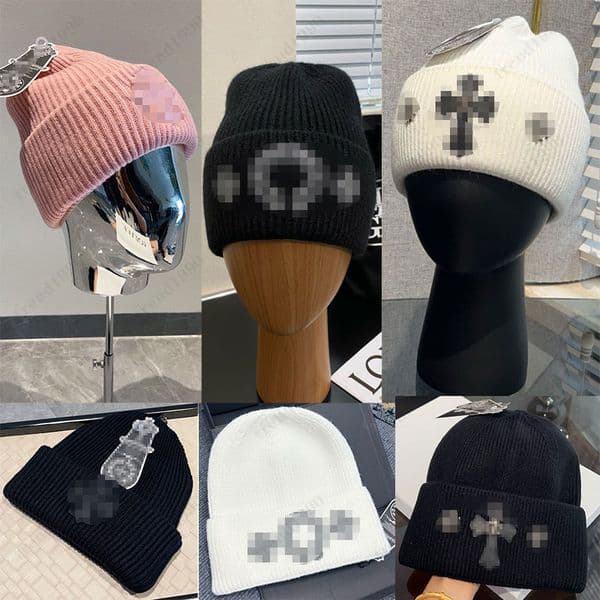 The 2025 new style of Sanskrit jacquard knitted cap, embroidered cross-shaped wool cap, warm cap and black and white borderless cap by fashion designer