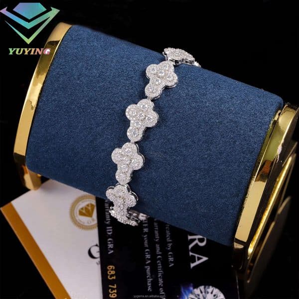 Fine Jewelry Cross Style Rapper Bracelet 925 Sterling Silver Bracelet for Men Women Iced Out Moissanite Cross Cuban Bracelet